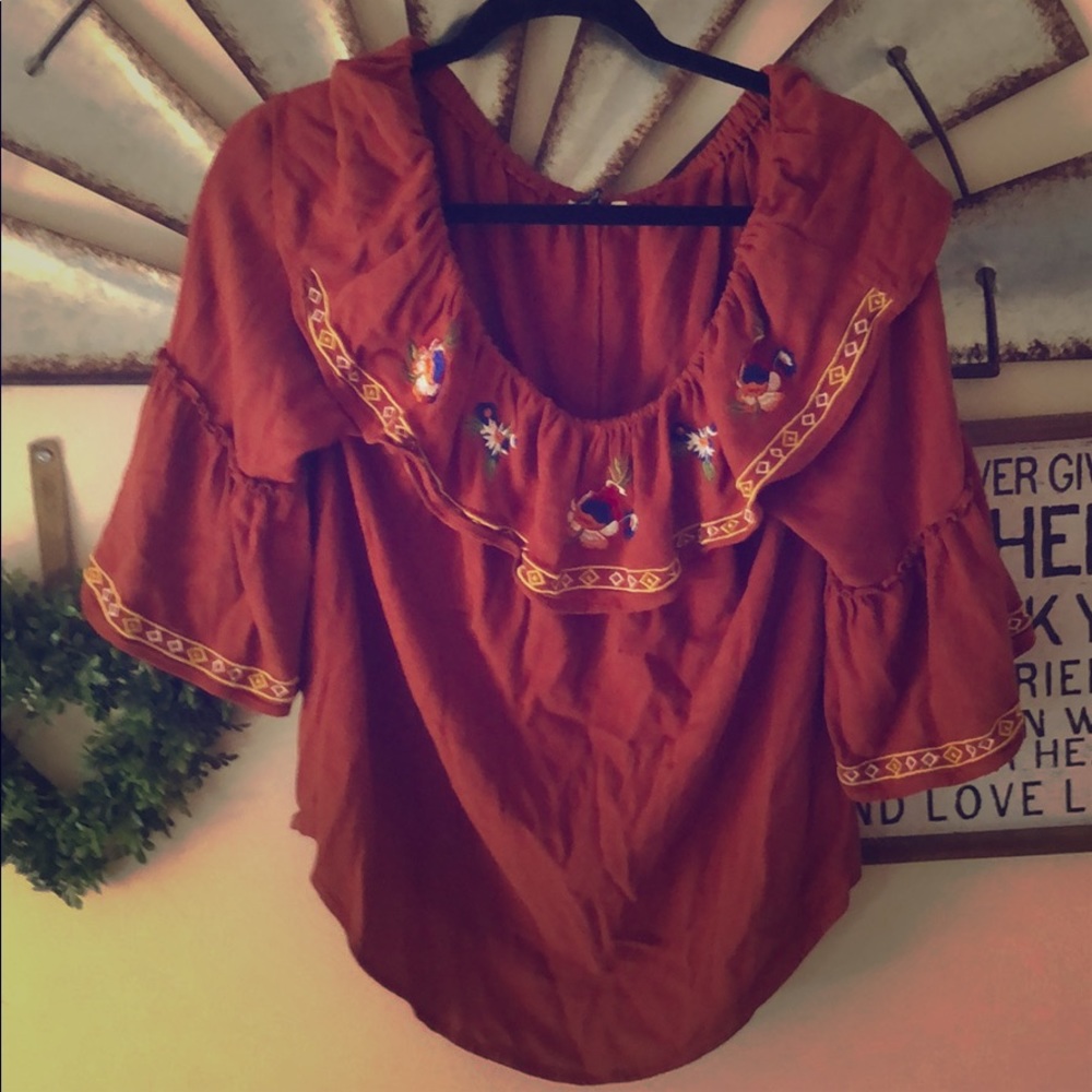 Embroidered Off-the-shoulder Top